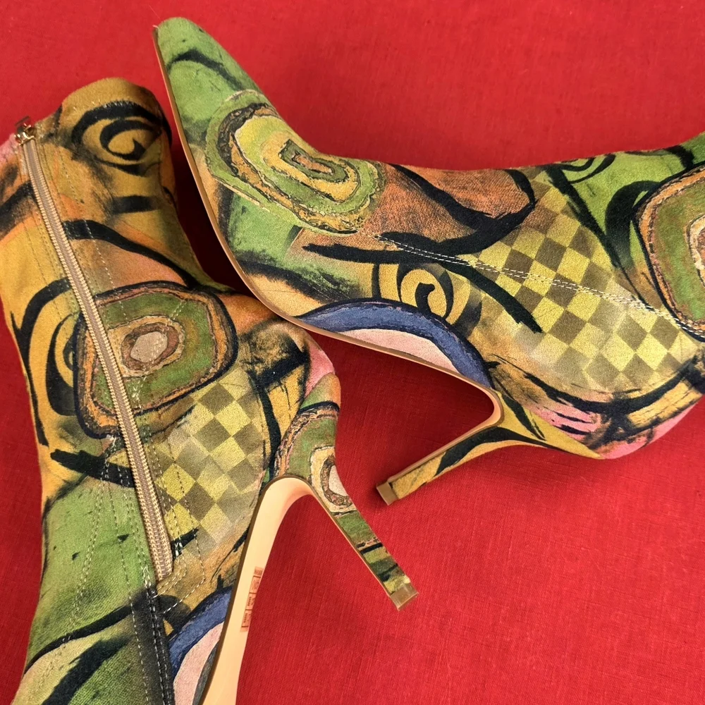 Vivianly Pointy Toe Stiletto Heels Printed Sock Ankle Booties - Picture 9 of 16